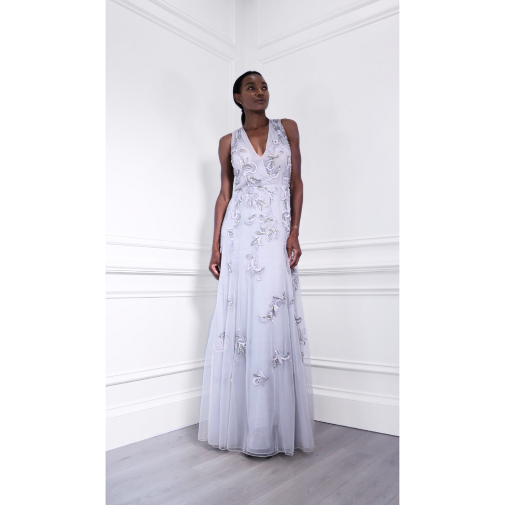 Dennis Basso Silver Mesh and Sequin Gown, 6