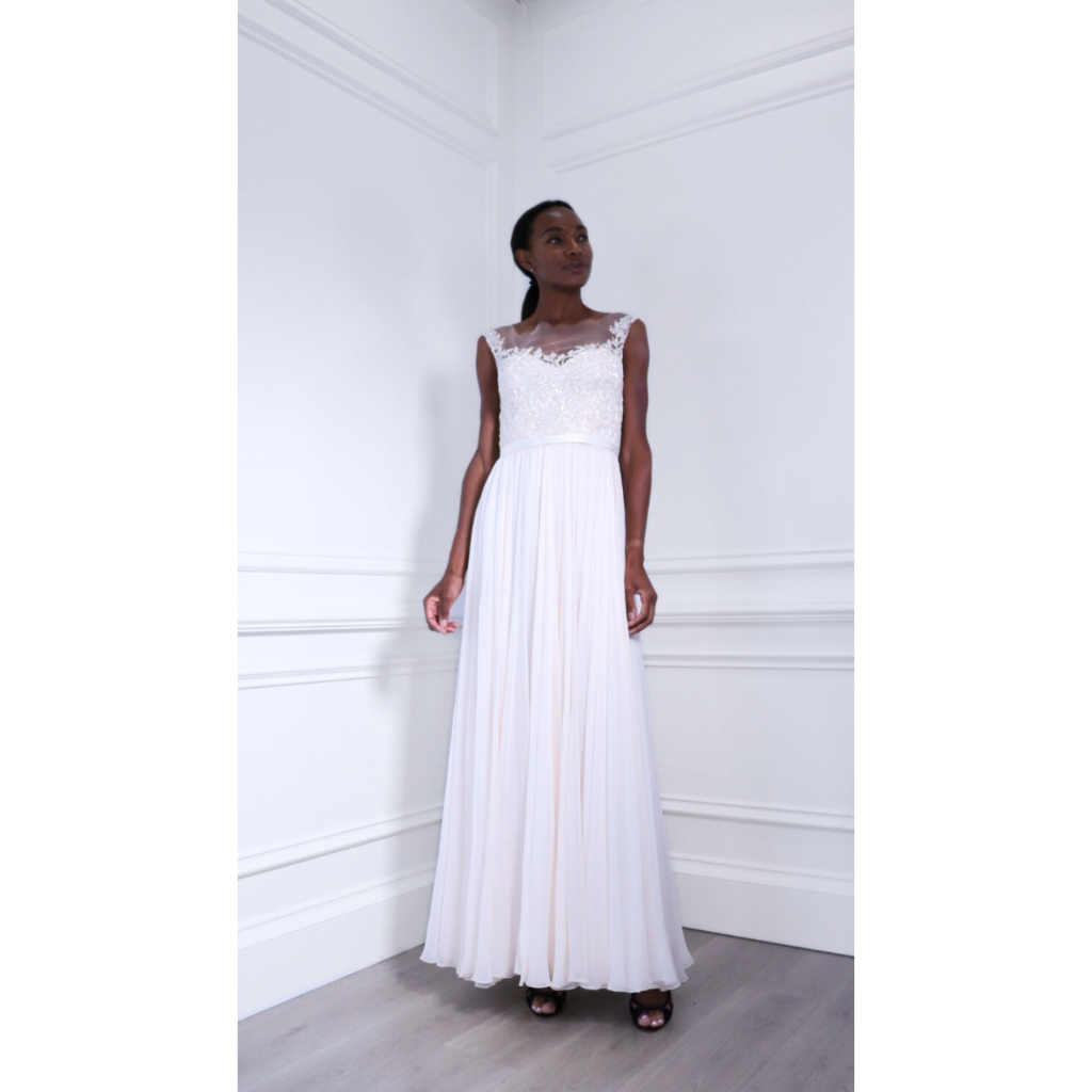 Reem Acra Cream Beaded Long Dress, 6