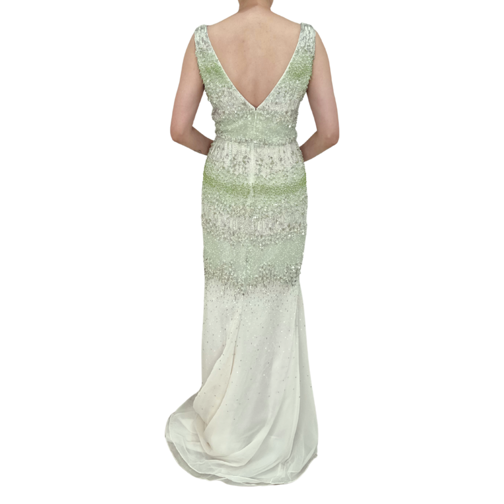 Dennis Basso Green & White Beaded Gown, 40