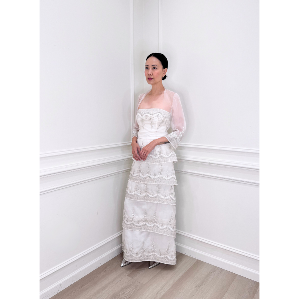 Randi R Rahm White Crystal Beaded Wedding Gown