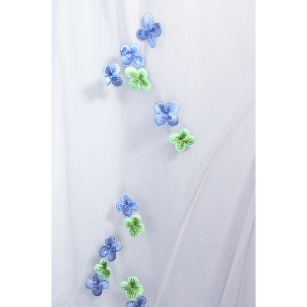 Monique Lhuillier Blue Floral Mesh Long Sleeve Gown, 4 (AS IS)