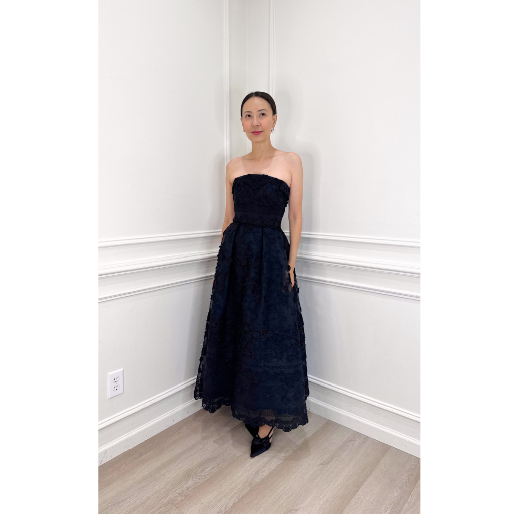 Ellie Saab Black Lace Strapless Dress, 36