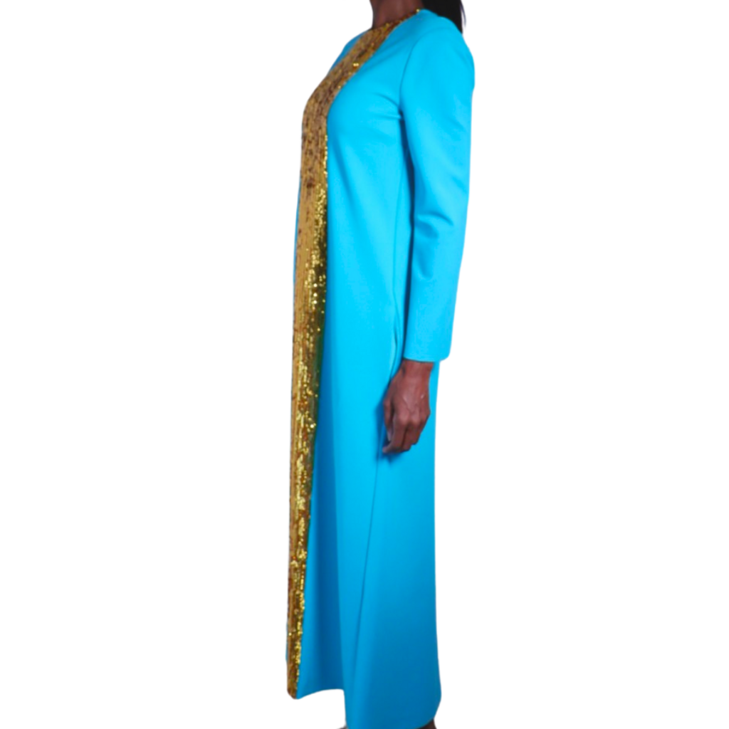 Gucci Gold Sequin Teal Maxi Dress, M