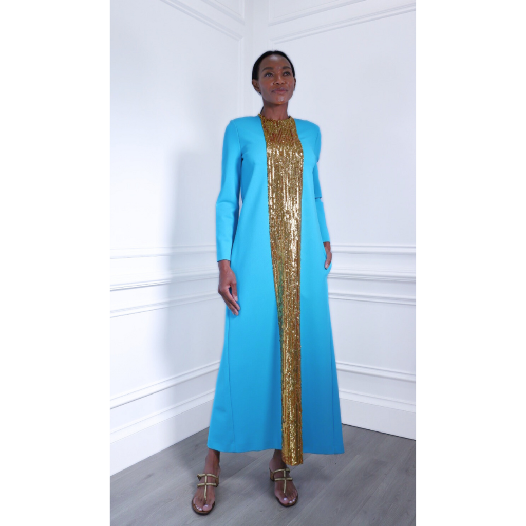 Gucci Gold Sequin Teal Maxi Dress, M