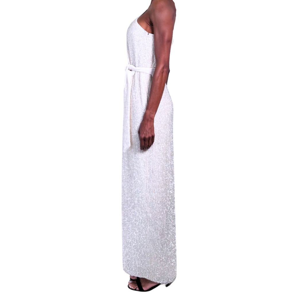 Retrofete White Crystal One Shoulder Dress, XS (NWT)