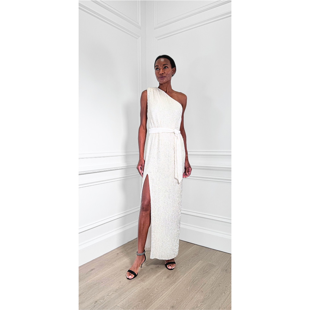 Retrofete White Crystal One Shoulder Dress, XS (NWT)