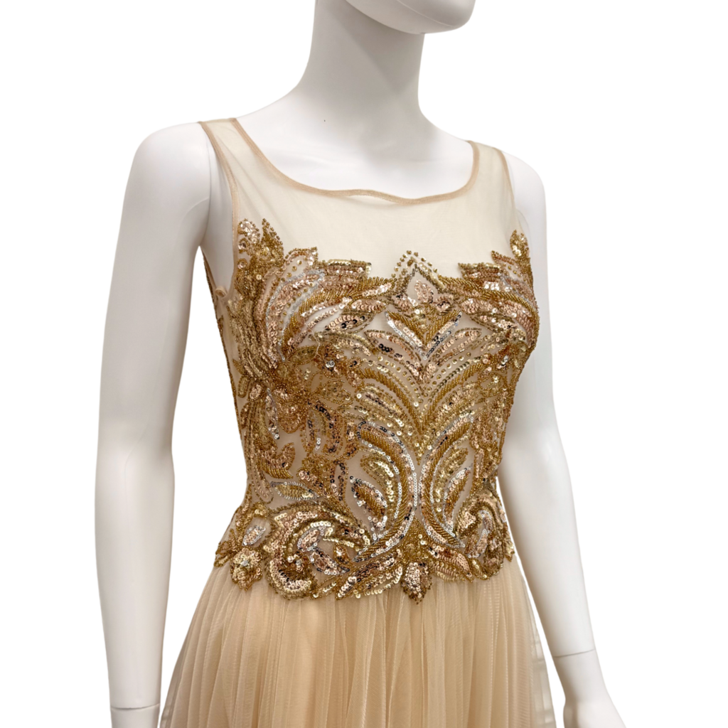 Basix Black Label Gold Sequin Tulle Dress, 2 (AS IS)