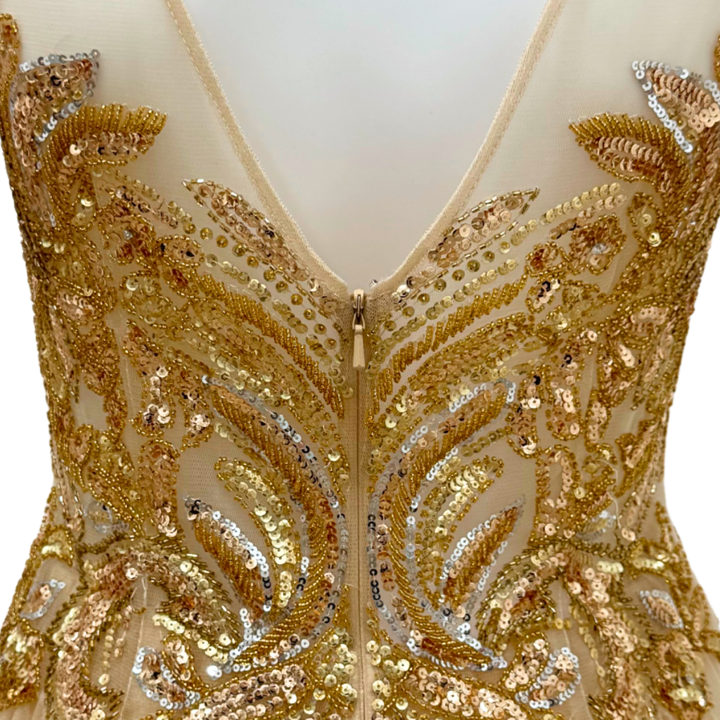Basix Black Label Gold Sequin Tulle Dress, 2 (AS IS)