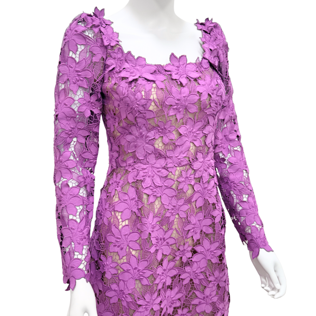 Oscar de la Renta Purple Floral Lace Maxi Dress, 8