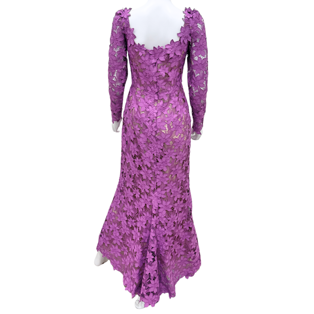 Oscar de la Renta Purple Floral Lace Maxi Dress, 8