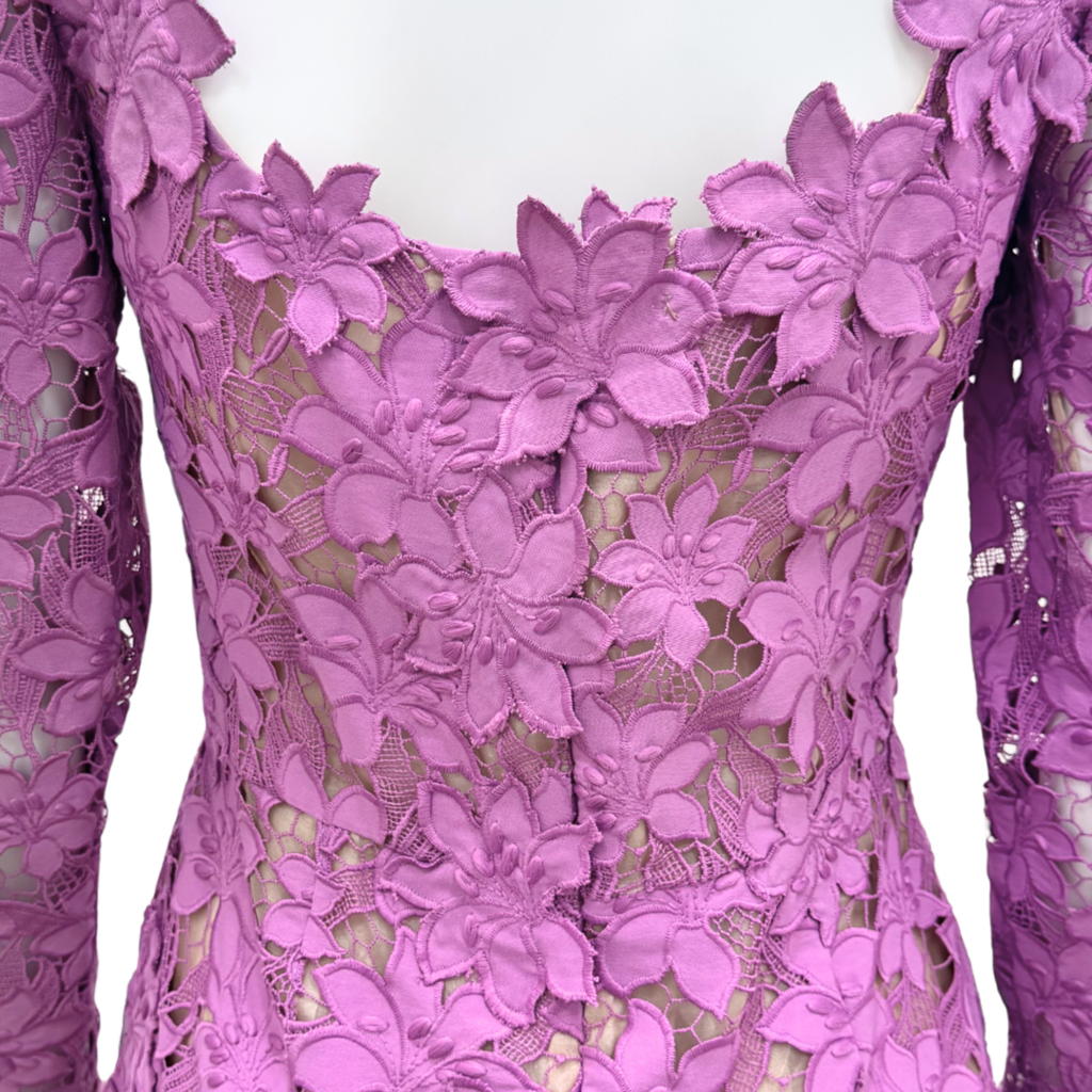 Oscar de la Renta Purple Floral Lace Maxi Dress, 8