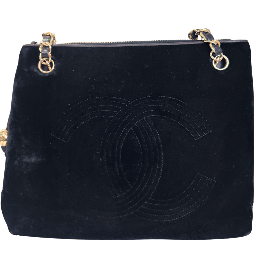 Chanel Black Velour Decacoco Shoulder Bag (1991-1994) (Vintage)