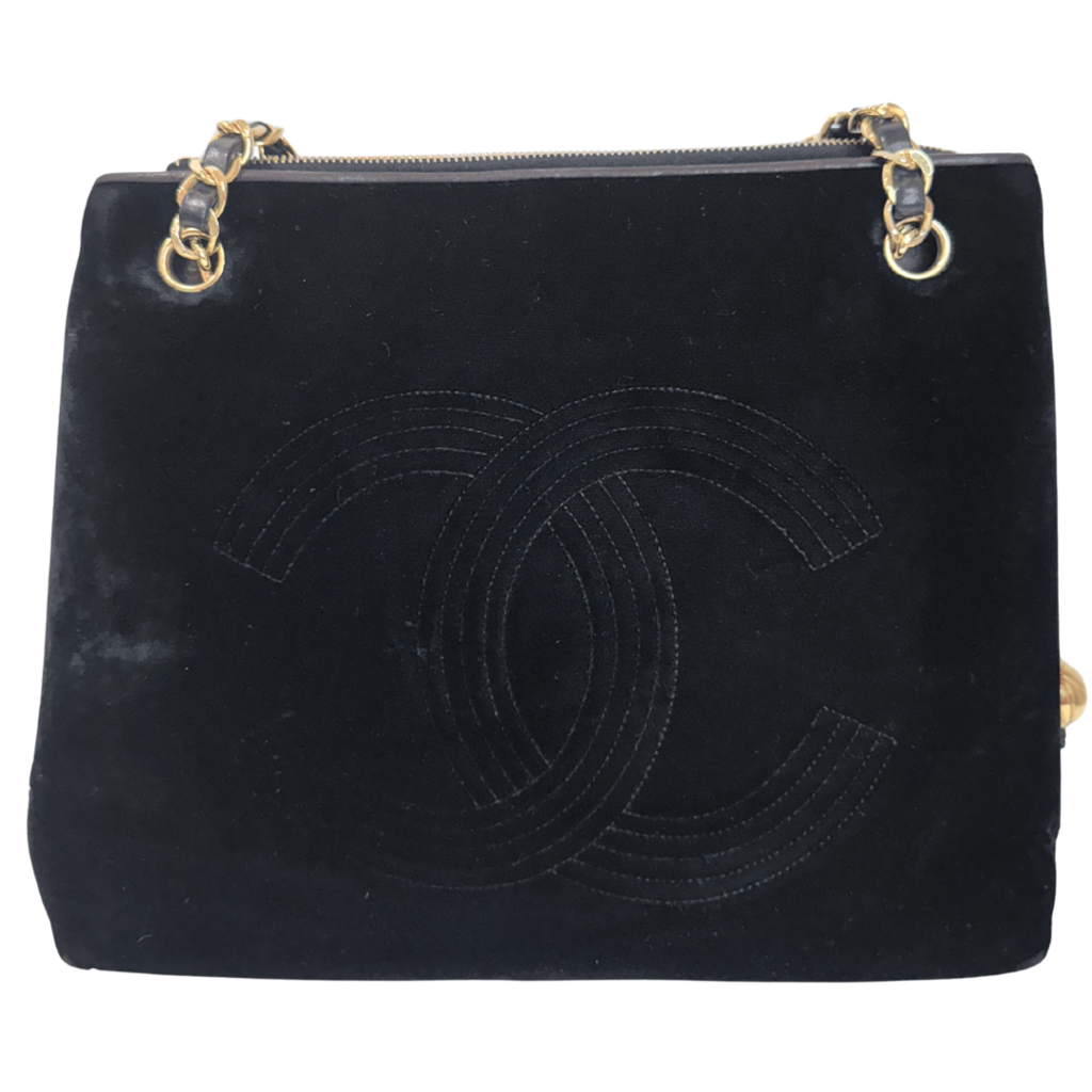 Chanel Black Velour Decacoco Shoulder Bag (1991-1994) (Vintage)