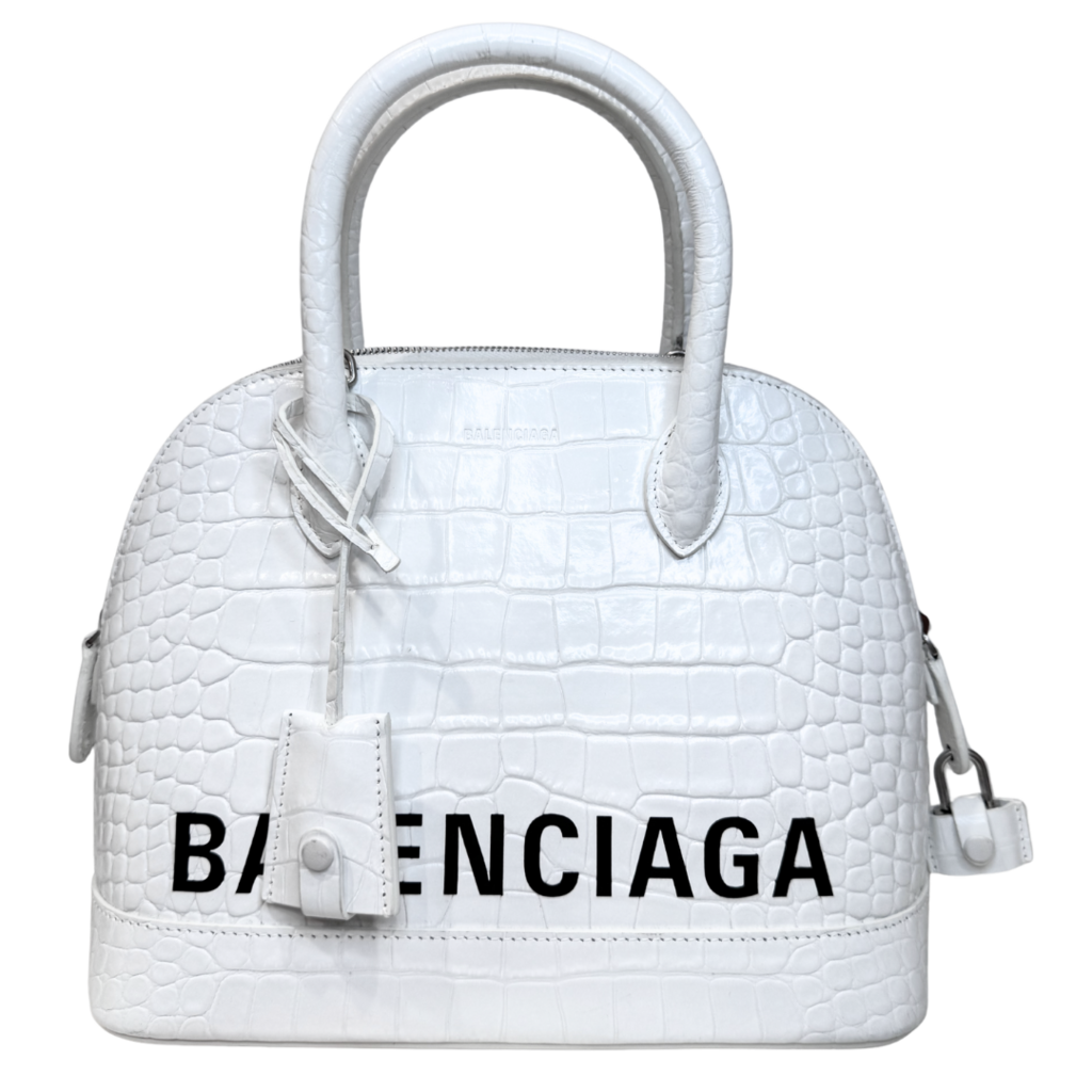 Balenciaga White Croc Embossed Valle Top Handle Bag