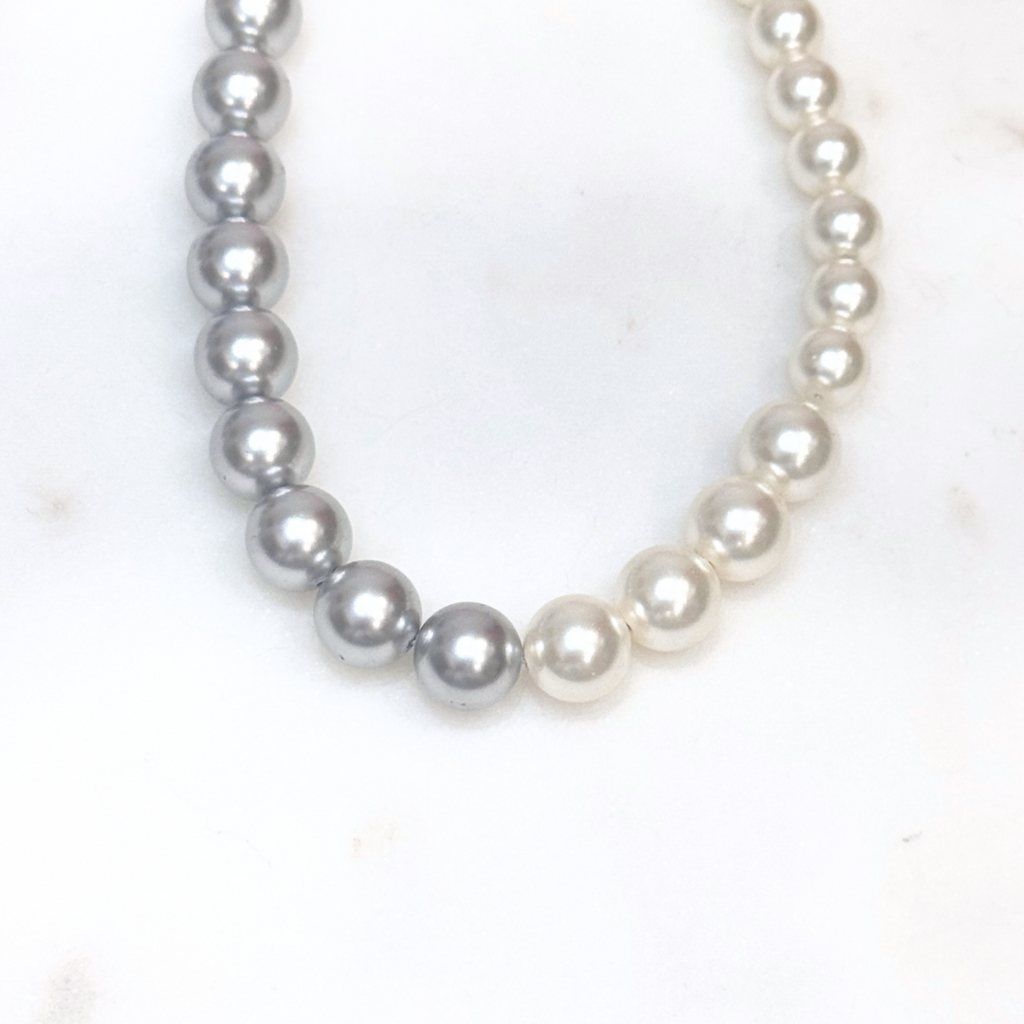Chanel Gray & White Faux Pearl Necklace
