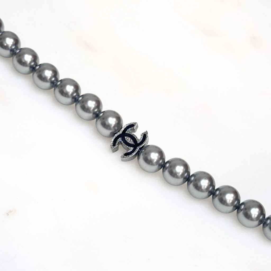 Chanel Gray & White Faux Pearl Necklace