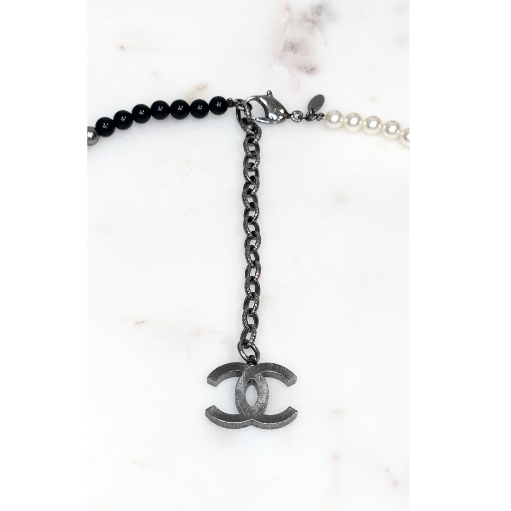 Chanel Gray & White Faux Pearl Necklace