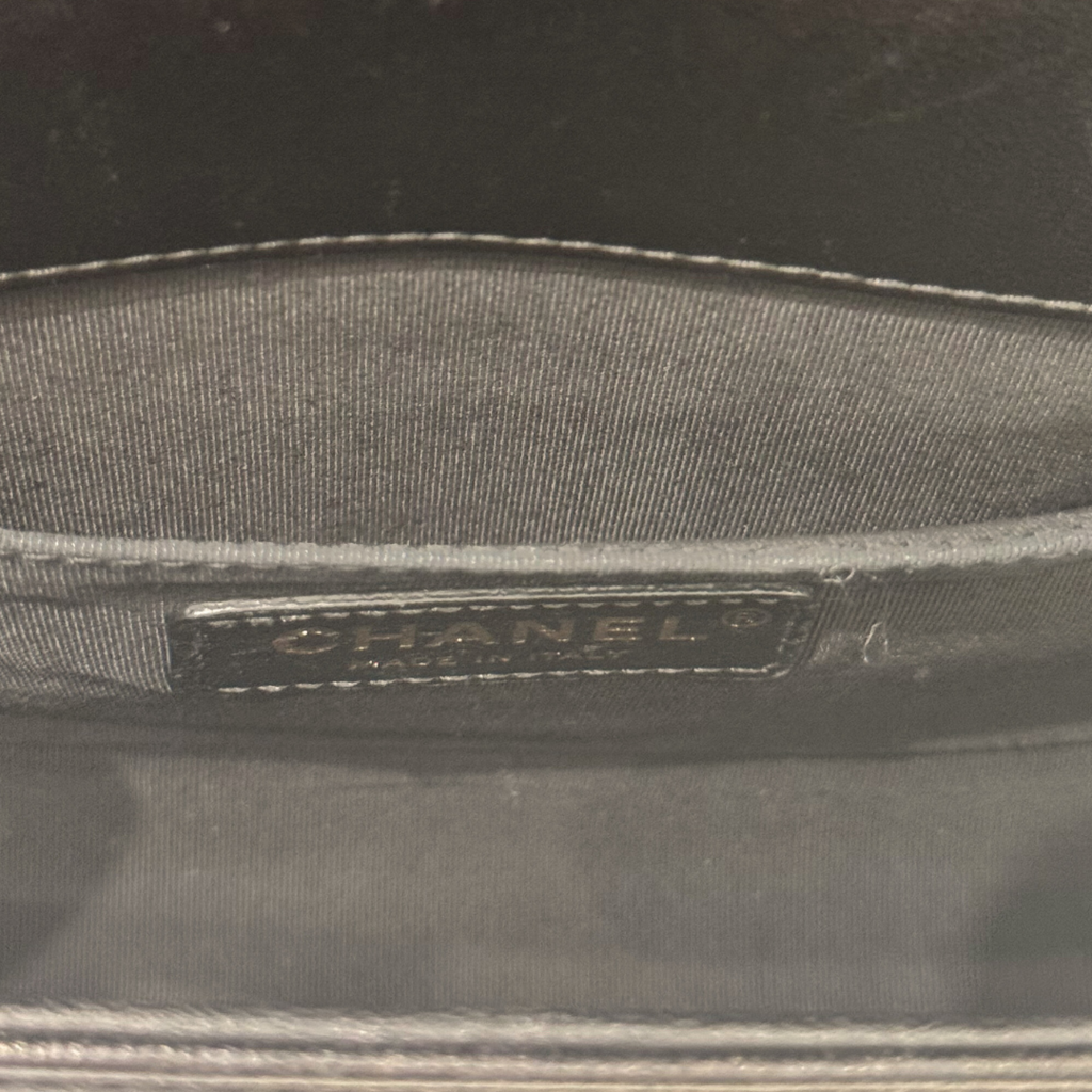 Chanel LeBoy Black & White Fabric Chevron Medium Bag