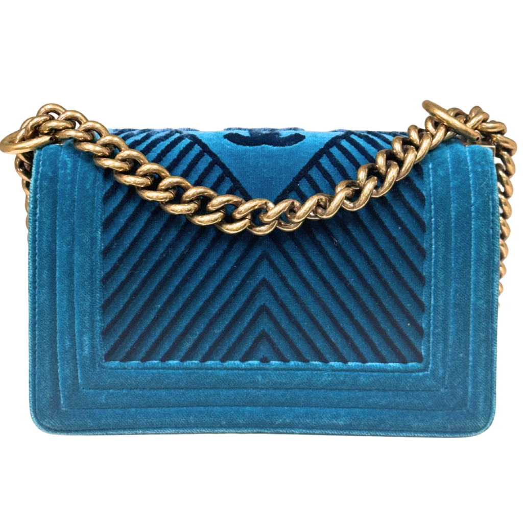 Chanel LeBoy Teal Green Velvet Quilted Bag