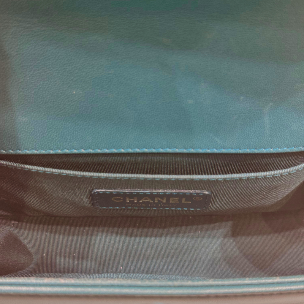 Chanel LeBoy Teal Green Velvet Quilted Bag