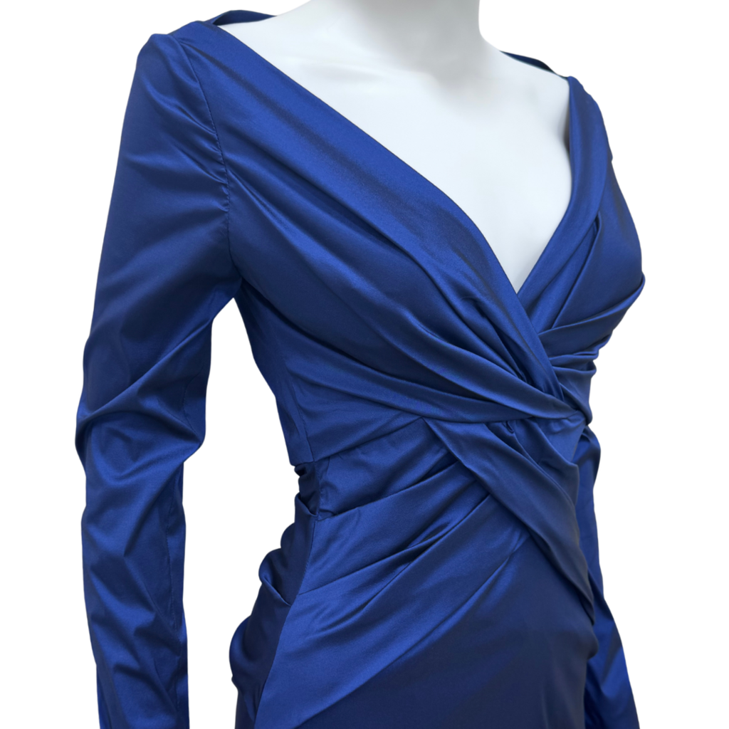 Talbot Runhof Blue Poly Blend Ruched Waist Dress, 6 (NWT)