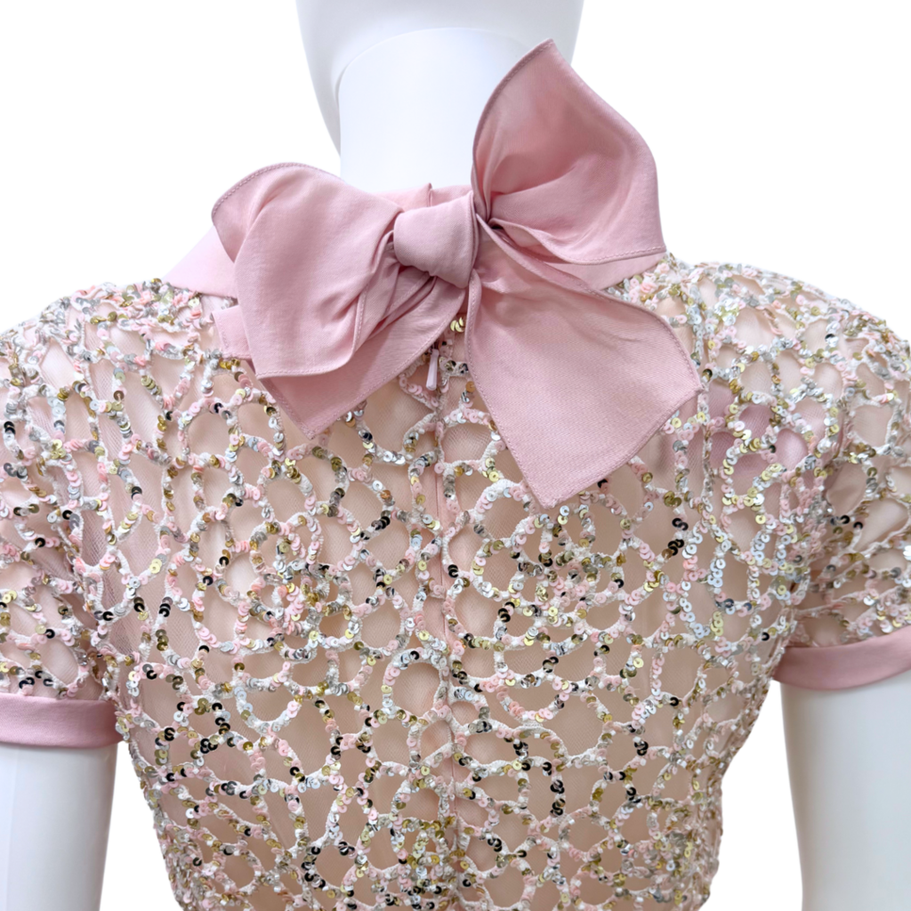 Oscar de la Renta Pink Sequin Silk Dress, 6 (NWT)