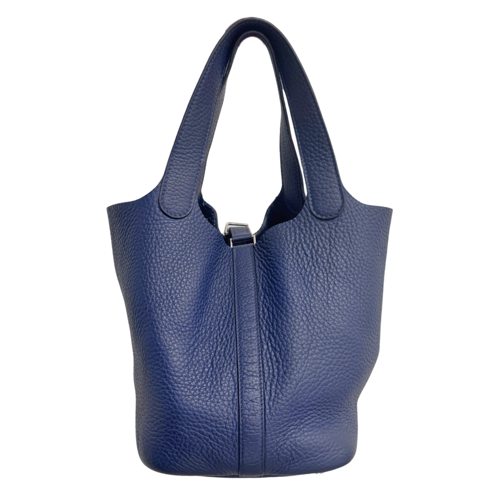 Hermès Picotin Navy Clemence 18CM Silver HW