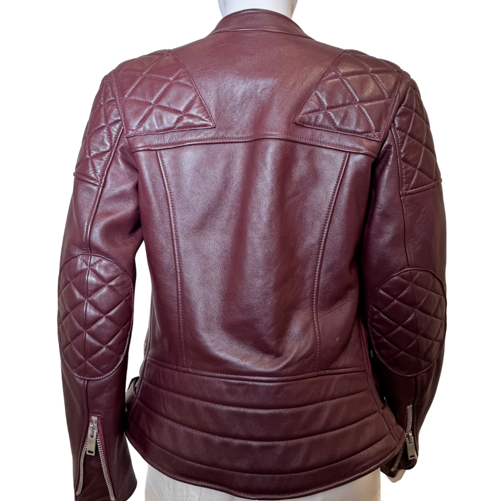 Celine Burgundy Quilted Leather Moto Jacket, 36 (2012-2018)