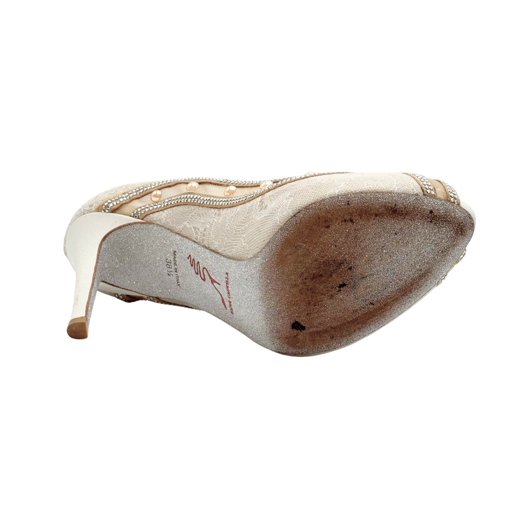 Rene Caovilla Cream Pearl Beaded Heel, 7.5