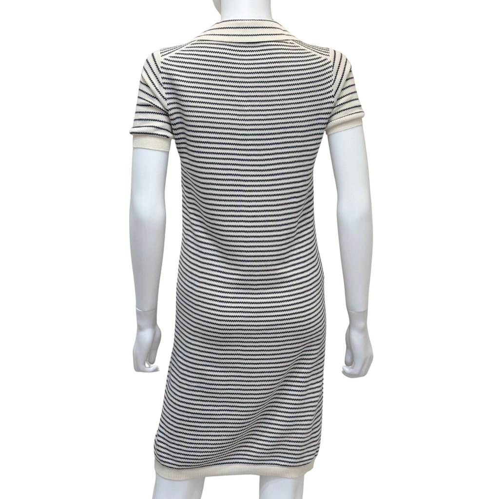 Christian Dior Cream & Navy Stripe Cotton & Silk Embellished Dress, 38
