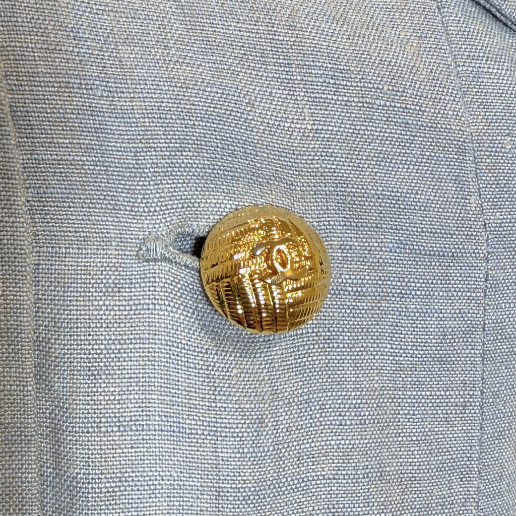 Chanel Boutique Gold Button Blue & White Dress, 42 (1980s) (Vintage) (RARE)