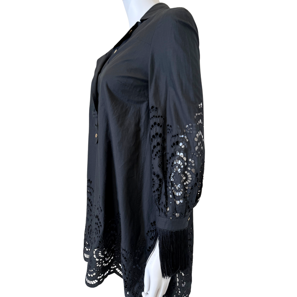 Gucci Black Cotton Eyelet Lace Fringe Cuff Dress, 38 (2008)