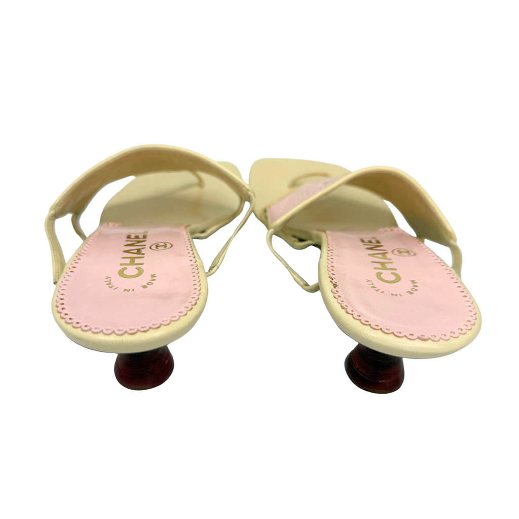 Chanel Pink CC Square Toe Kitten Heel Flip Flops, 37.5