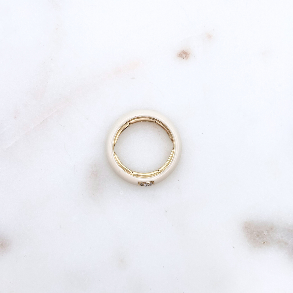 Bei Tesori White Enamel Square Thin Ring