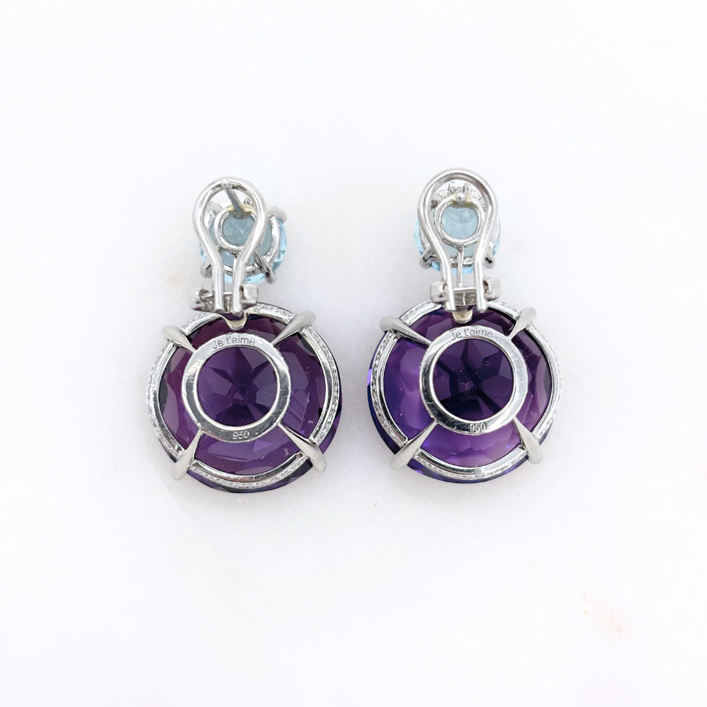 Zofia Day Purple & Blue Diamond-Border Gem Stone Earrings