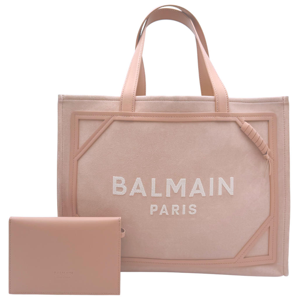 Balmain Pink Suede & Leather Logo Tote