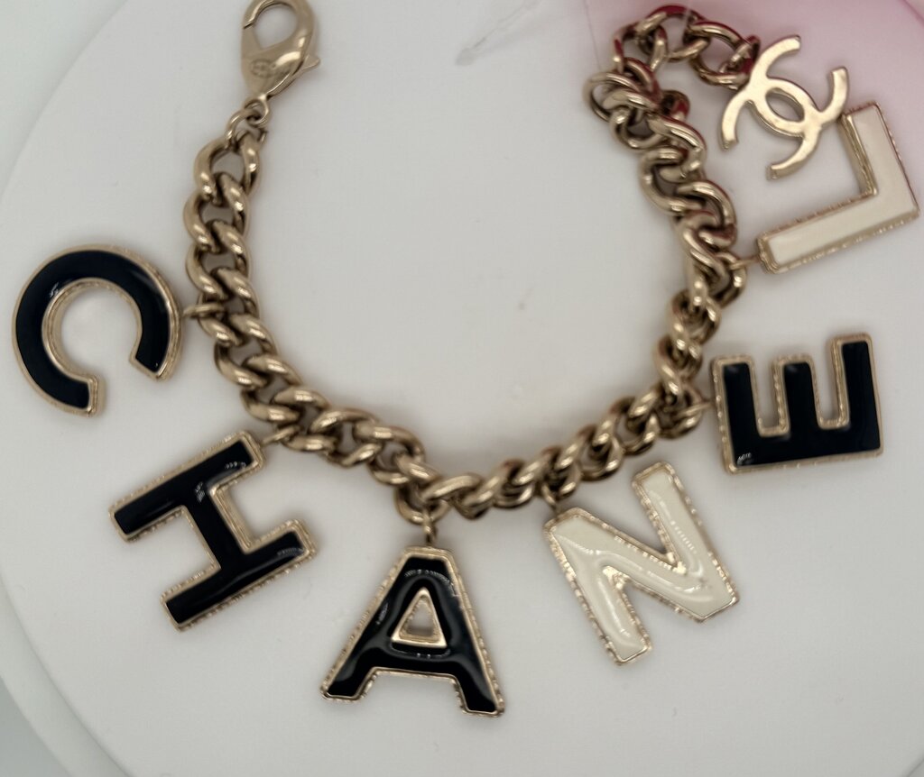 Chanel Bracelet Bangle Black White Letters