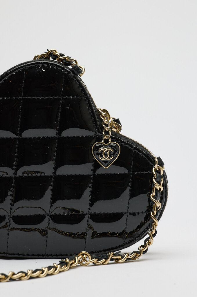 Chanel Patent Black & White Calfskin Resin Quilted Hearts