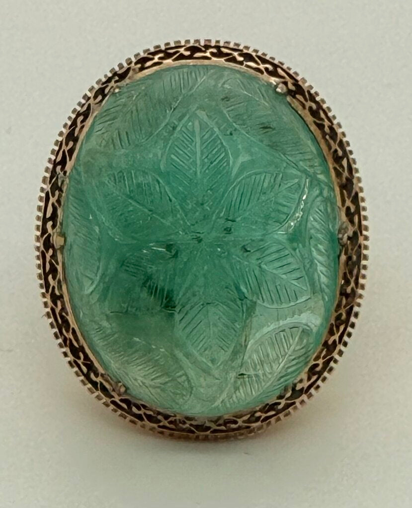 14k yg Cab Emerald Ring