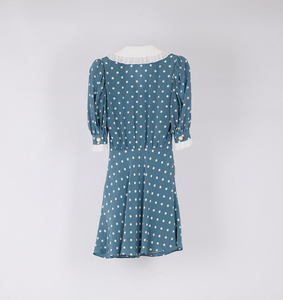 Alessandra Rich Blue Silk Polka Dot Dress