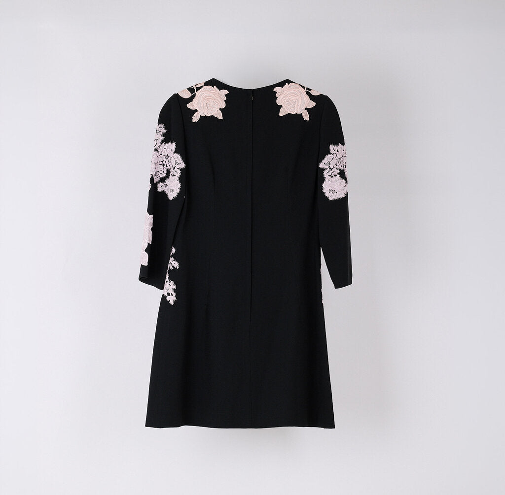 Dolce & Gabbana Black Viscose Blend Floral Lace Applique Dress