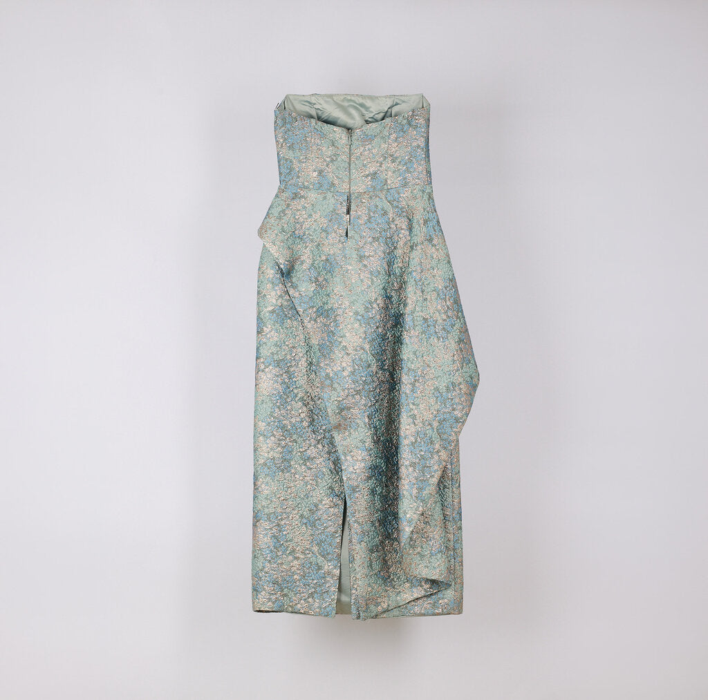 Blue & Pink Strapless Jacquard Gown