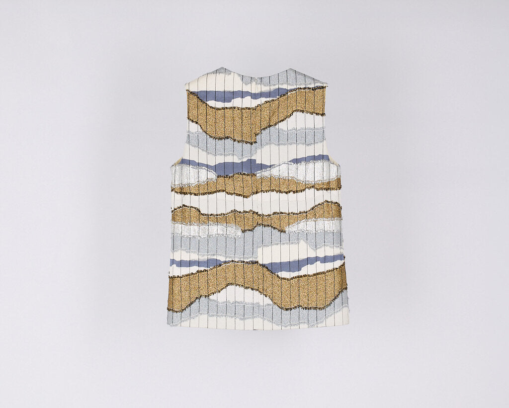 Christian Dior 2016 White Gold Metallic Stripe Top