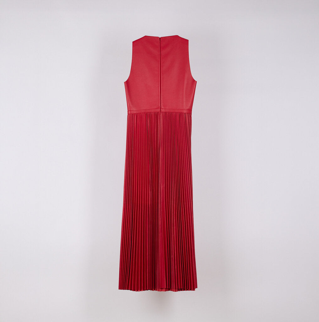 Valentino 2019 Pleated Leather A-Line Midi Dress