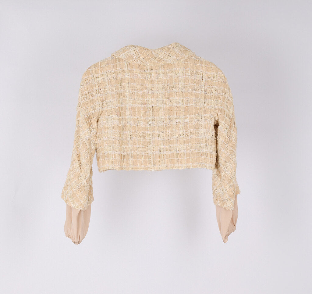 Chanel 2014 Beige Linen Blend Tweed Cropped Bolero Jacket