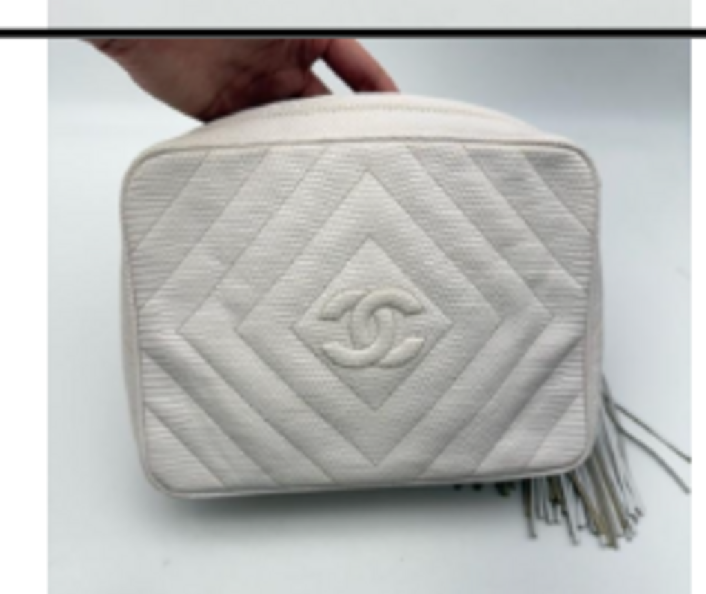 Vintage White Leather Chevron Camera Bag