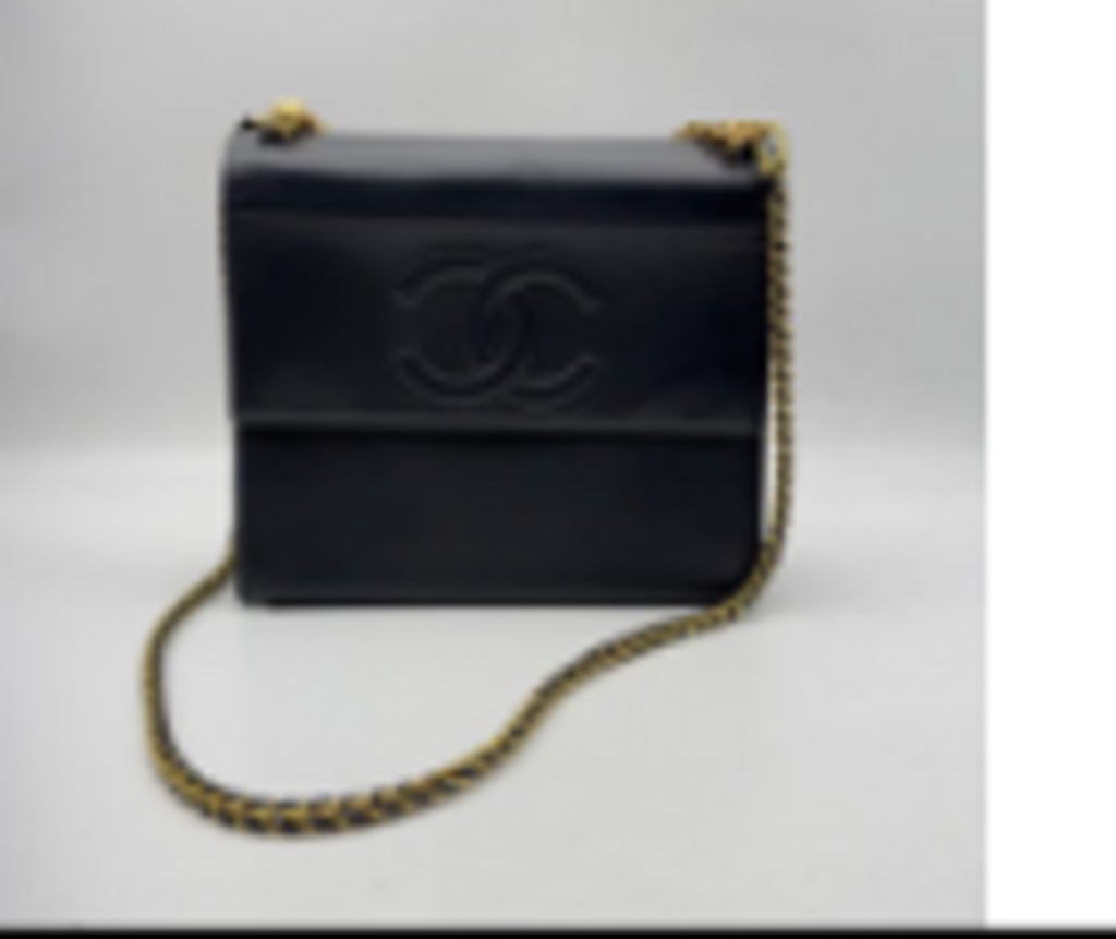 Black Logo Embossed Square Flap Bag