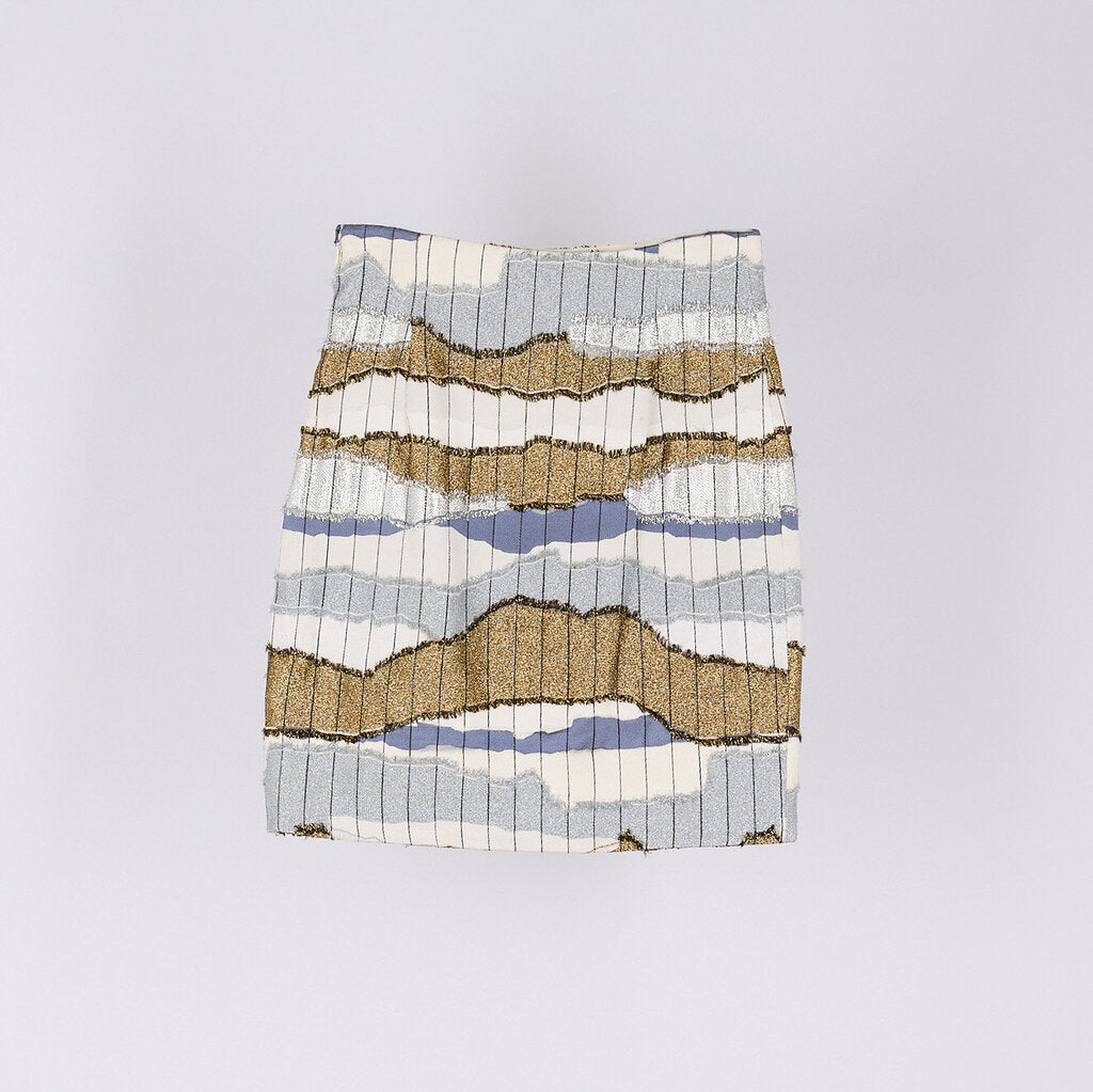 Christian Dior 2016 White & Gold Metallic Stripe Skirt