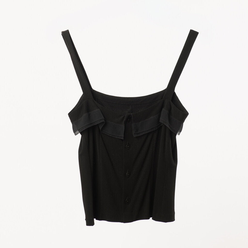 Chanel 2002 Jersey Knit Chiffon Trim Button Tank Top