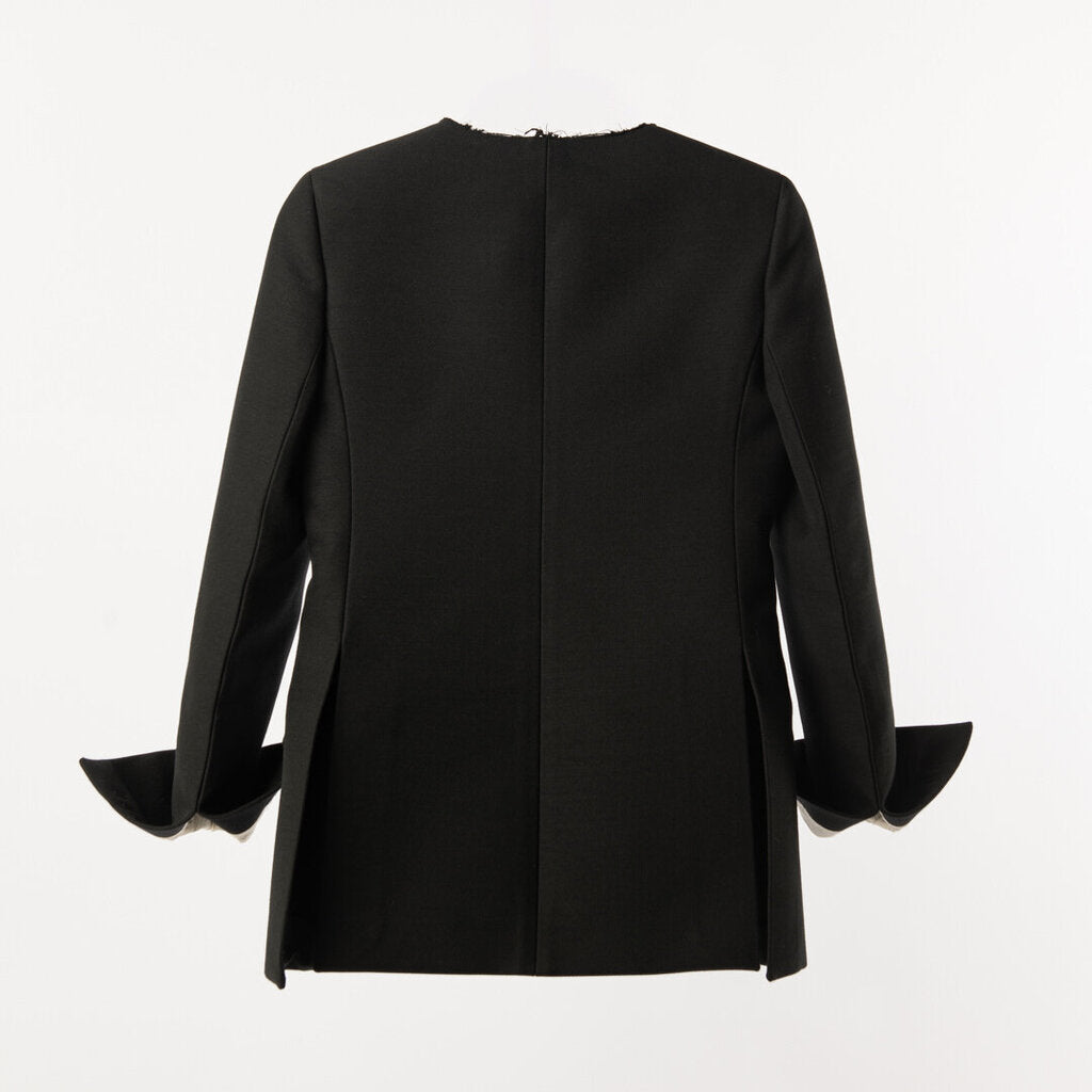 Bottega 2019 Black Wool Blend Frayed Neckline Blazer